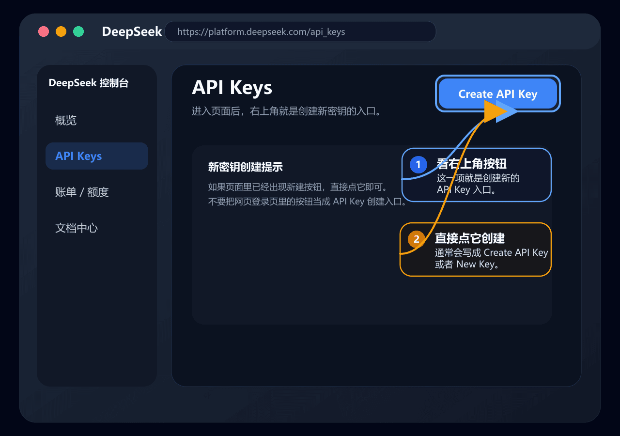 DeepSeek 创建 API Key 标注图