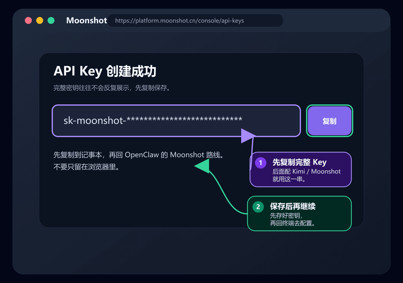 Moonshot Key 创建成功标注图